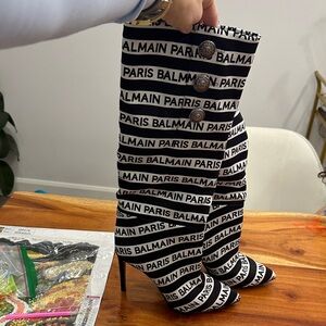 Balmain Monochrome Logo Stiletto Boots